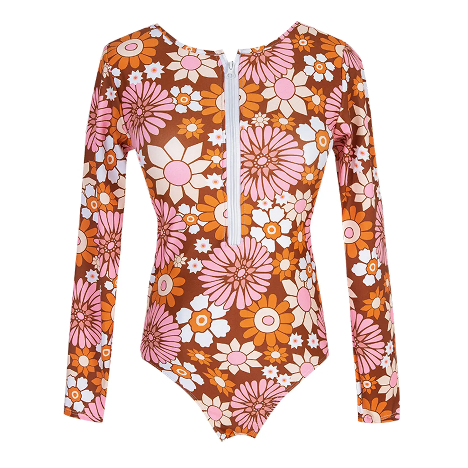 Costume Da Bagno Intero Floreale A Maniche Lunghe Da Donna Costume Da Bagno Intero Con Cerniera Moda Costume Da Bagno Elegante