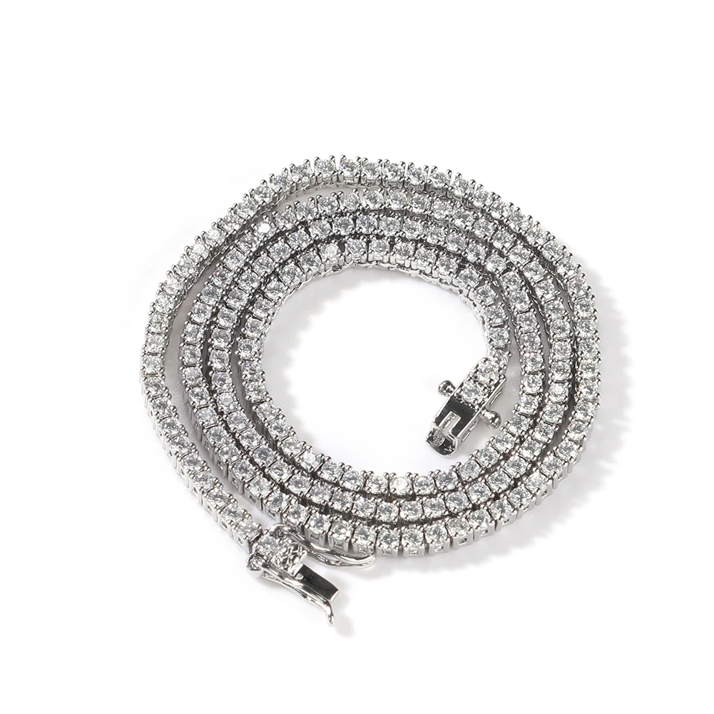 THE BLING KING Round Cut Iced Out Cubic Zirconia 2mm Tennis Link Chain Necklace Top Quality CZ Necklace Women Men Hiphop Jewelry