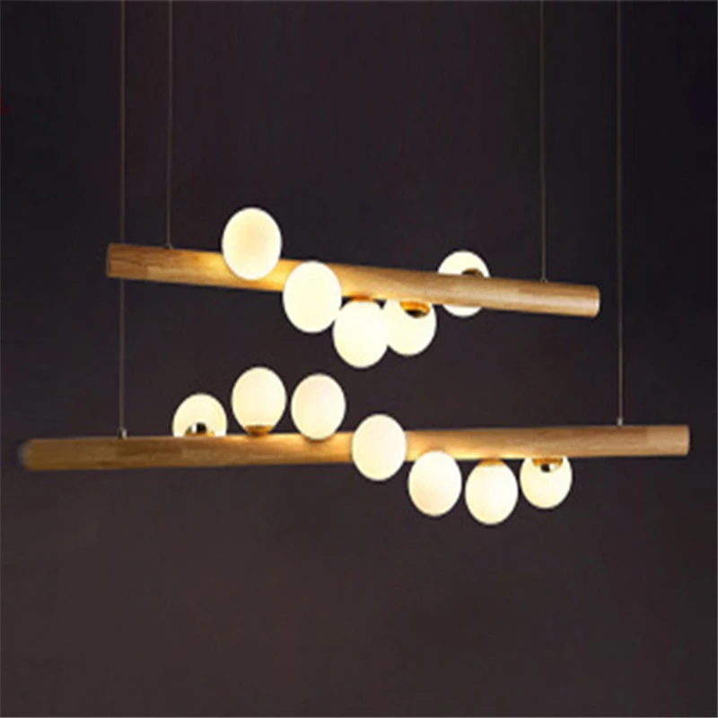 Деревянные светодиодные подвесные лампы в виде белого стеклянного шара