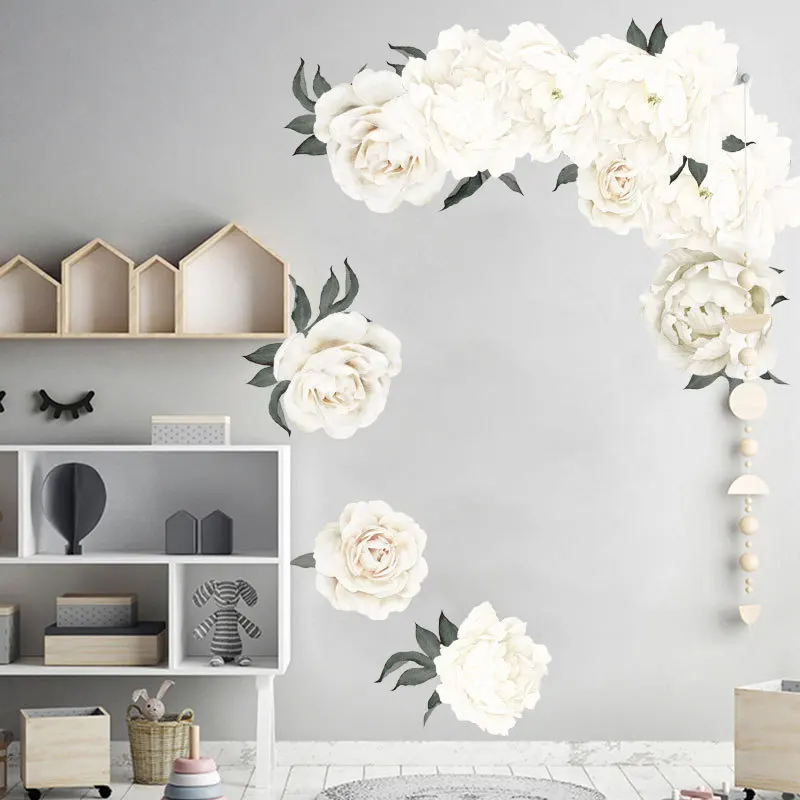 White Peony Wall Stickers for Living room Bedroom Self adhesive Vinyl