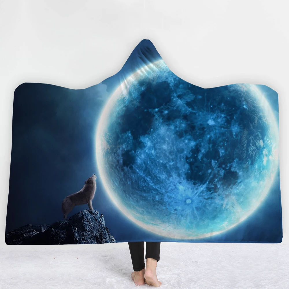 

3D Print Black Hole Sherpa Coral Fleece Wearable Hooded Throw Blanket Home Microfiber Warm Blanket for Sofa Bedding 150x200cm
