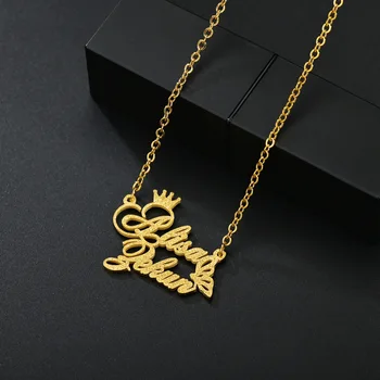 

Personalized Couple Crown Name Necklaces Stainless Steel Butterfly Pendants Choker Frosted Necklaces For Girl Women