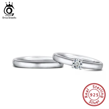 

ORSA JEWELS Classic Couple Rings 100% Real 925 Sterling Silver Valentine's Day Gift Engage Marriage Ring Fashion Jewels SR196