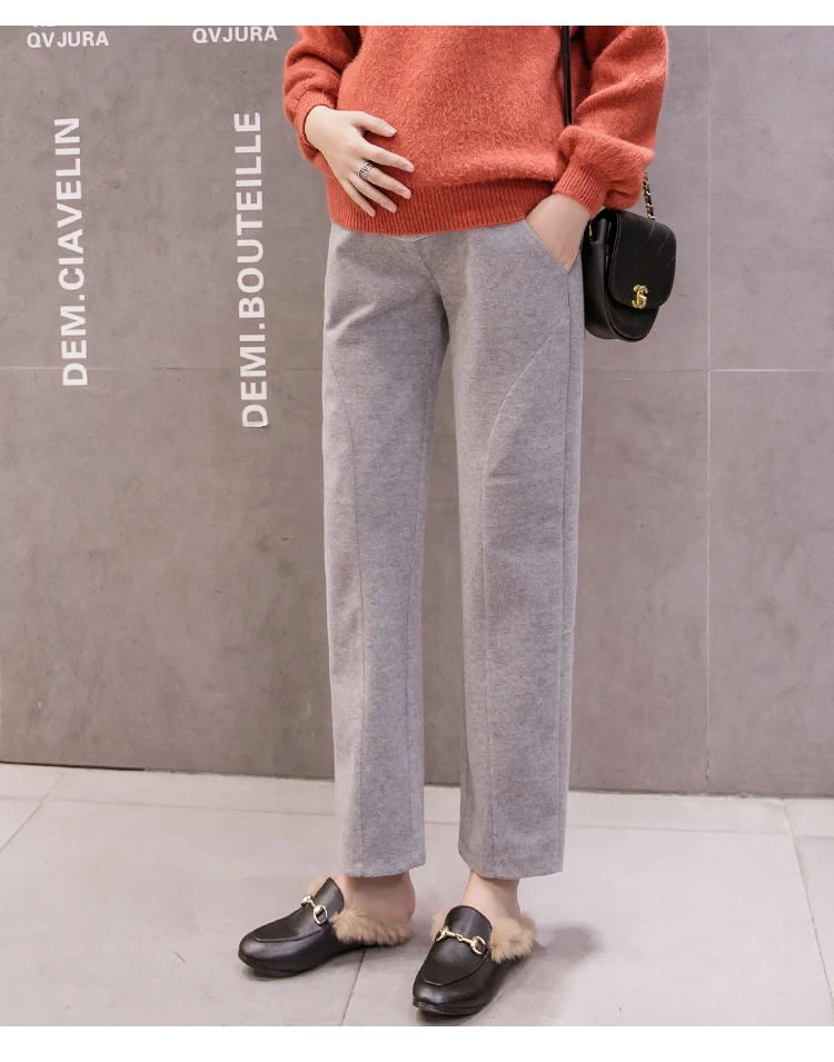 771# Woolen Maternity Straight Pants Elastic Waist Belly Casual Pants Clothes for Pregnant Women Autumn Winter Pregnancy Trouser