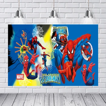 

Marvel Superhero Spider Man Background for Photography Amazing Spider-man with Various Pose Kids Birthday Party Banner Backdrops