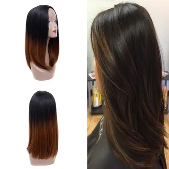 

SHUOHAN 40cm Synthetic BOBO Straight Wig For Women Ombre Black Brown Heat Resistant High Temperature Fiber Medium Cosplay SX25