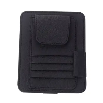 

Multi-function Sunshade Bills Card Clip Black Leather Pattern On-board Glasses Clip Card Slot Billfolder Litchi Pattern