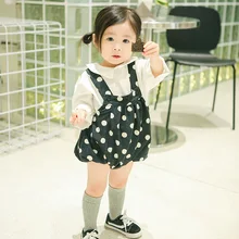 Комбинезоны в горошек на лямках для новорожденных детей; детская одежда с коротким низом для маленьких мальчиков и девочек; сезон весна-осень; одежда унисекс