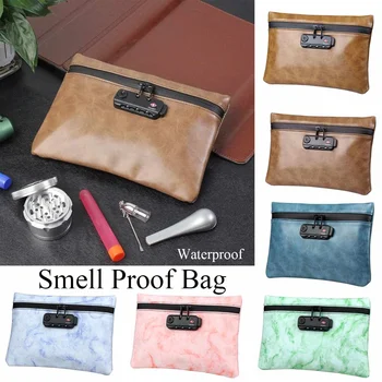 

Smoking Smellproof Bag PU Leather Tobacco Pouch with Lock for Herb Odor Proof Stash Container Case Storage