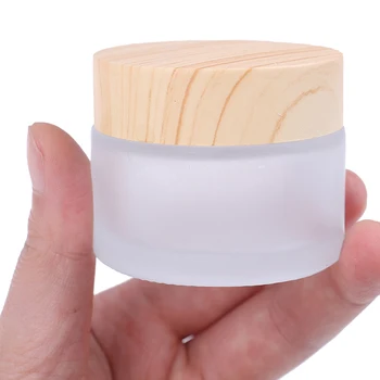

1PCS 5g 10g 15g 30g 50g Frosted Glass Jar Skin Care Eye Cream Jars Pot Refillable Bottle Cosmetic Container With Wood Grain Lid