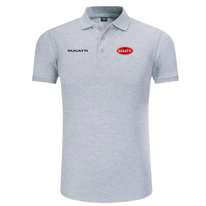 Bugatti logo Polo Shirt Men Brand Clothes Solid Color Polos Shirts Casual Cotton Short Sleeve Polos - Цвет: Серый