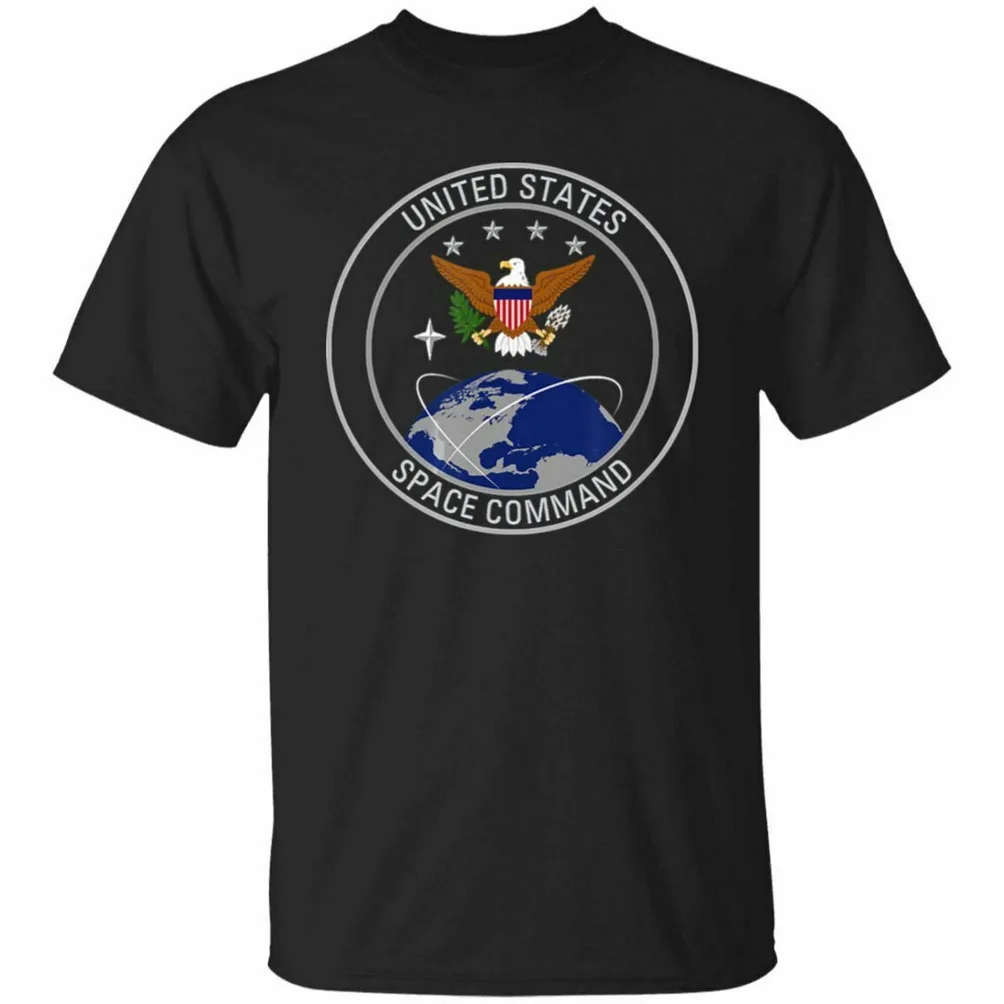 United States Space Command Logo US Army Armed Forces Men's T-shirt Black Cotton