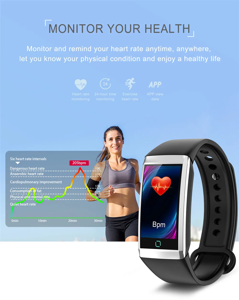 Kaimorui Smart Bracelet Heart Rate Monitor Blood pressure Pedometer Watch Fitness Tracker TD19 Smart Band Wtch For Android Ios