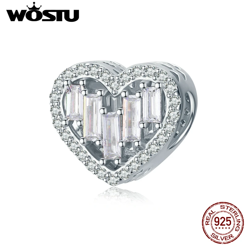 

WOSTU 925 Sterling Silver Brilliant Heart Beads Dazzling Zircon Charm Fit Original Bracelet DIY Necklace Wedding Jewelry CTC150