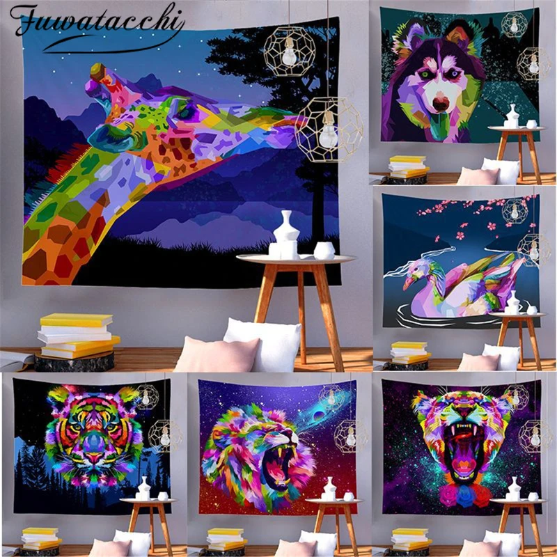 

Fuwatacchi Polyester Tapestry Animal Abstract Pattern Printed Carpet On The Wall 95x73CM Carpeting Tapestries Wall Hanging