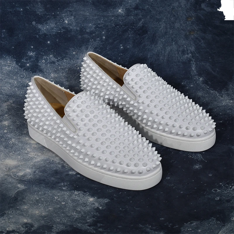 White Spikes Mens Designer Shoes Low Top Round Toe Men Dress Slip on High Quality Fashion Runway for | Обувь