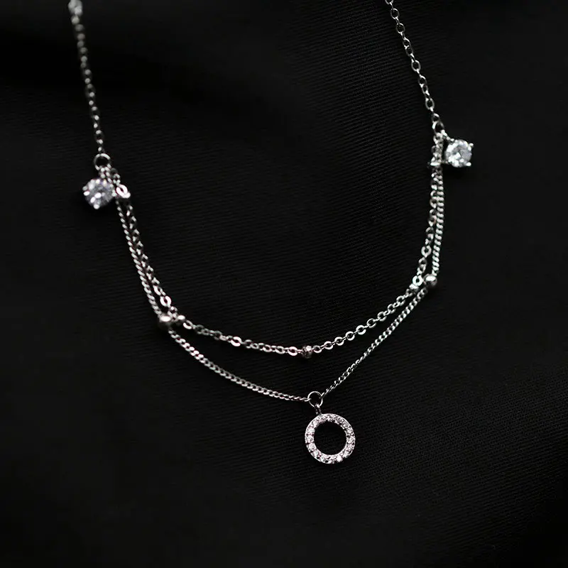 

Curtain Qi 2019 New Style S925 Quintana Fine Silver Korean-style Double Layer Circular Ring Zircon Feet Pendant Versatile Slimmi