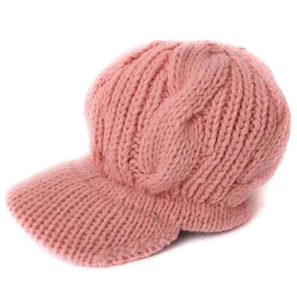 Women Winter Wool Knitted Hats Warm Beanies Cap Newsboy Cap Hat Visor Beret Brim Ladies Fashion Hat