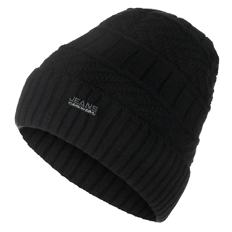 Высококачественная джинсовая зимняя шапка с добавлением меха, теплая шапка бини, мешковатые вязаные шапки Skullies для мужчин и женщин, лыжные спортивные шапочки - Цвет: black