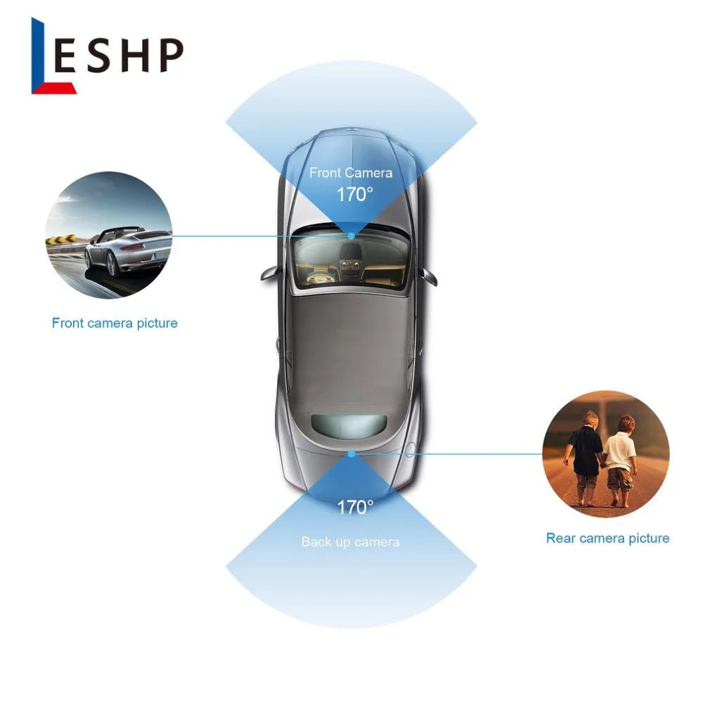 LESHP Car Camera Car Video Recorder 4.3 inch LCD Full HD 1080P with Dual Lens 170 Degree Wide Angle for Vehicles Dash Cam
