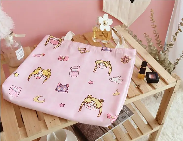 Cosplay Sailor Moon Card Captor Sakura Kawaii Cartoon Shoulder Bags Canvas Travel Shopping Casual Handbags Students School Bag