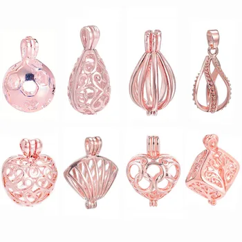 

10pcs/pack Pearl Cage Rose Gold Color Locket Perfume Aromatherapy Essential Oil Diffuser Necklace Locket Pendant For DIY Jewelry