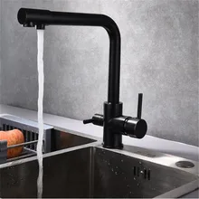 Смеситель для кухонной раковины, черный, вращение на 360 градусов, кран для очистки воды, двойная ручка