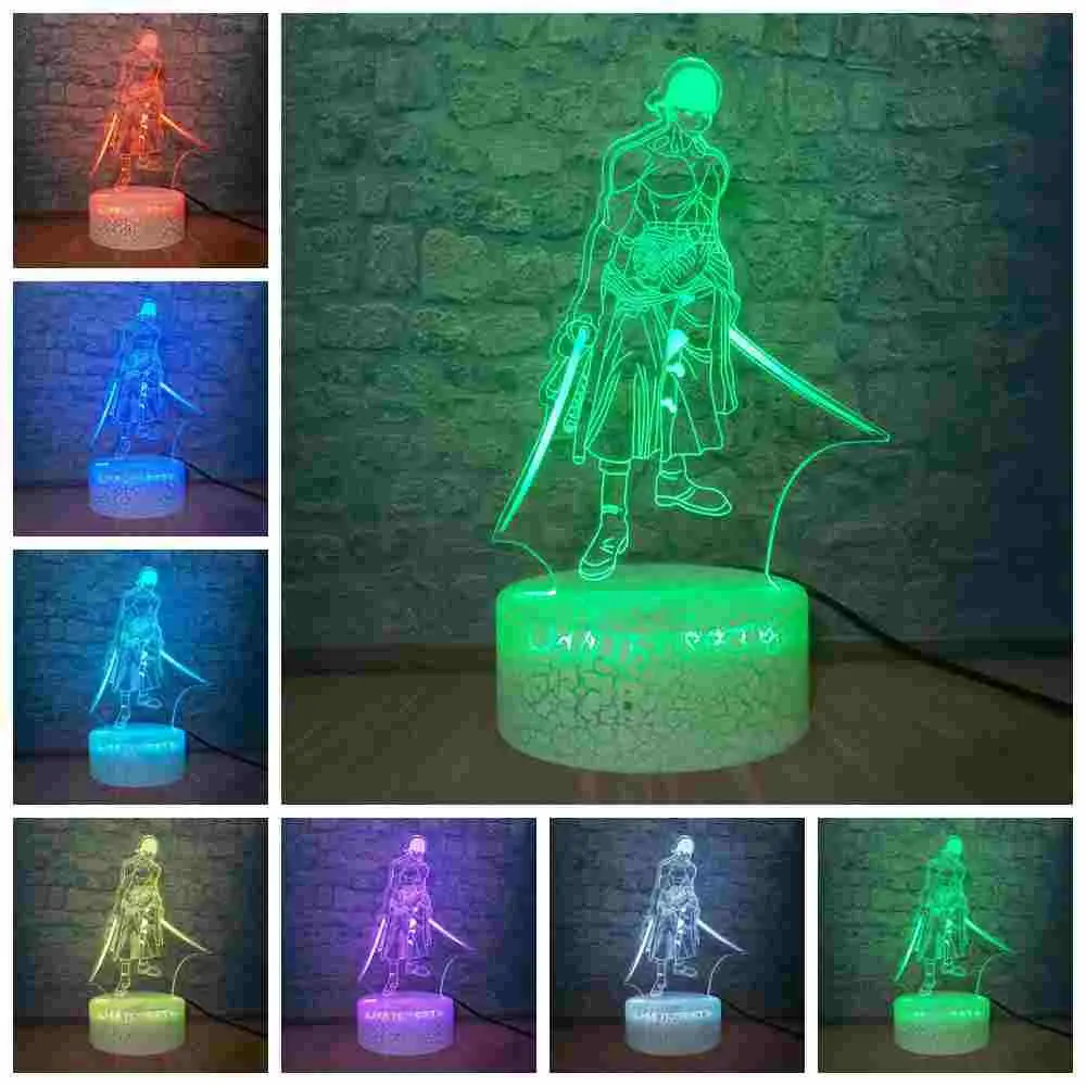 

Free Shipping One Piece Night lamp Roronoa Zoro Luffy and Joe Japanese Anime Toy 3d Table Lamp Illusion USB Led Light Child Gift