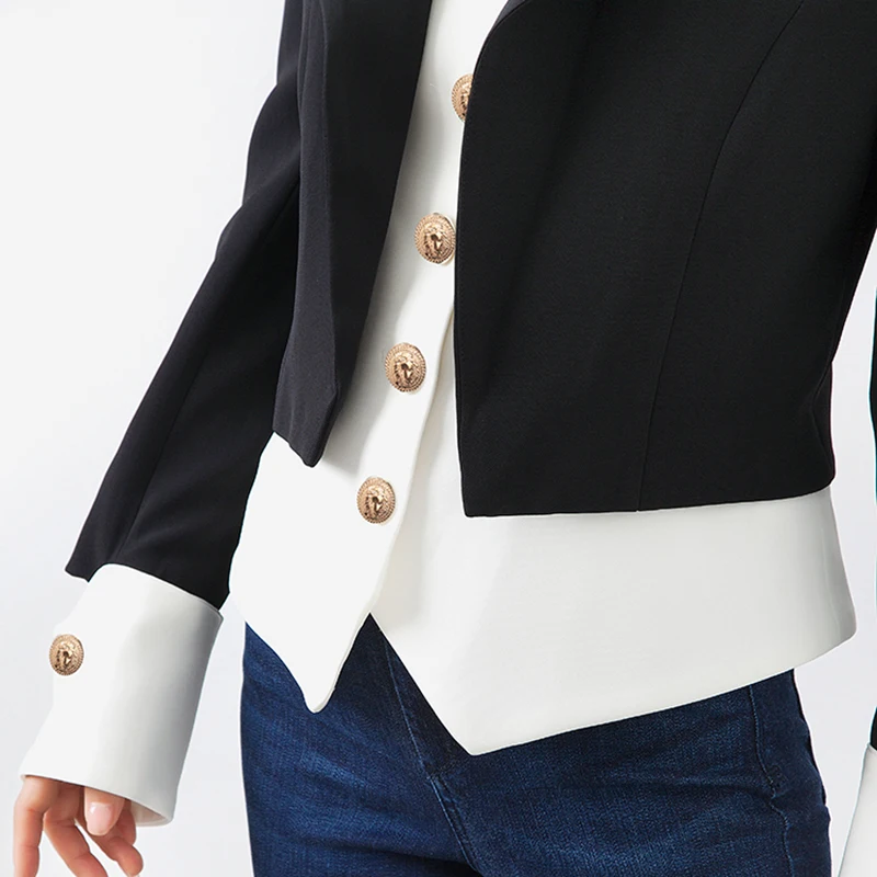 TWOTWINSTYLE Patchwork Hit Color Women's Coat V Neck Long Sleeve Single Breasted Korean Women's Autumn Jackets Fashion New