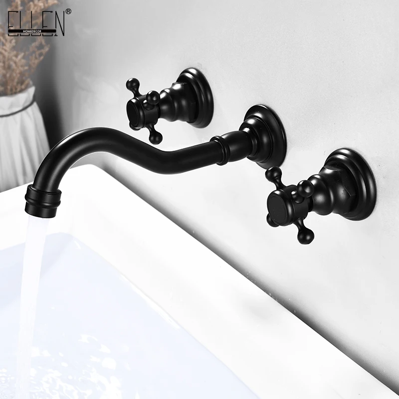 

Настенный смеситель для раковины ELLEN, смеситель для раковины в ванной комнате, смеситель для горячей и холодной воды, настенный кран с двойной ручкой, широкие смесители EL097