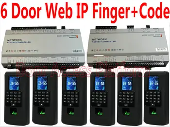 

6 Door Web IP Access Controller System Full Kit 6 pcs of LCD Screen Color TFT LCD New Biometric Fingerprint+Password Code reader