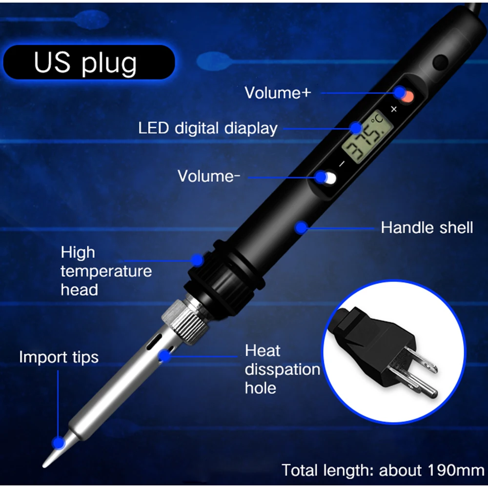 60W Intelligent LED Digital Display Electric Soldering Iron Welding Tools Rework Station Repair Tools Evenly Heated Fast Heating