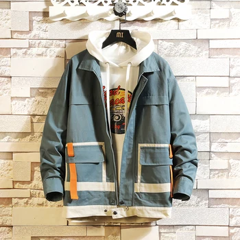 

Men Jackets Pockets Windbreaker Spring Autumn Track Jackets Streetwear Mens 2019 Hip Hop Coats Fashion Male Outwear Plus Size