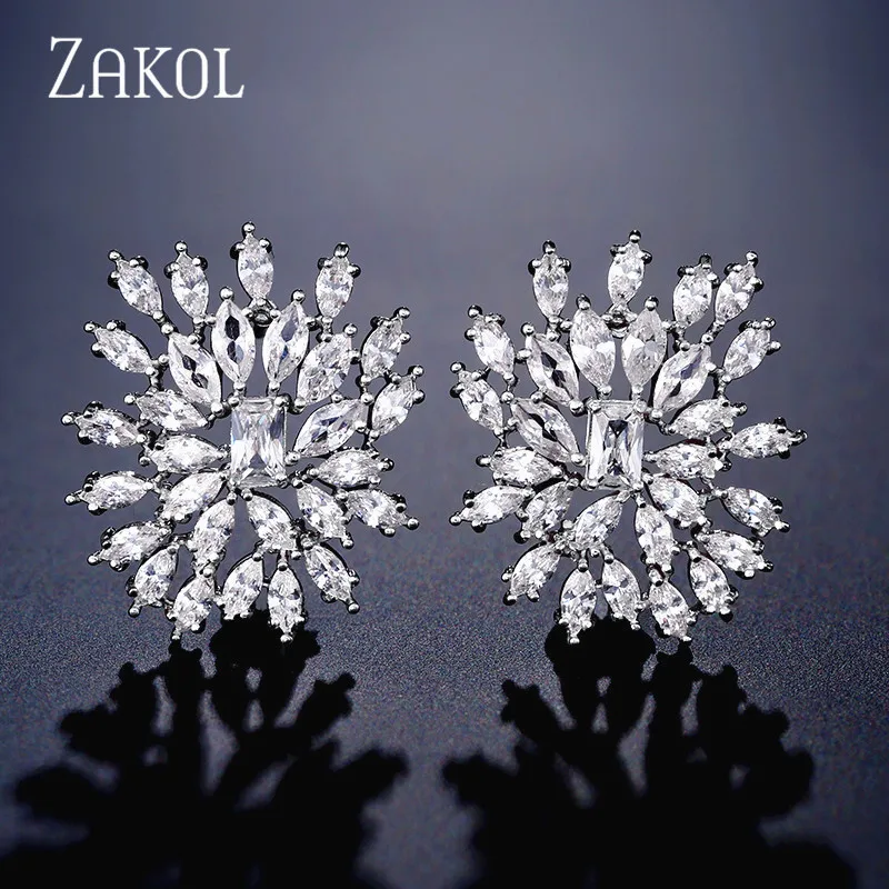 

ZAKOL Luxury Marquise Cut AAA Cubic Zirconia Stud Earrings Fashion Leaf Bridal Wedding Party Dinner Dress Accessories FSEP2337