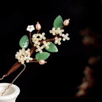 

Natural Crystal Hairpins Green Leaf Freshwater Pearl Pin Jewelry Women Hair Accessories Headpiece Hair Stick Pins