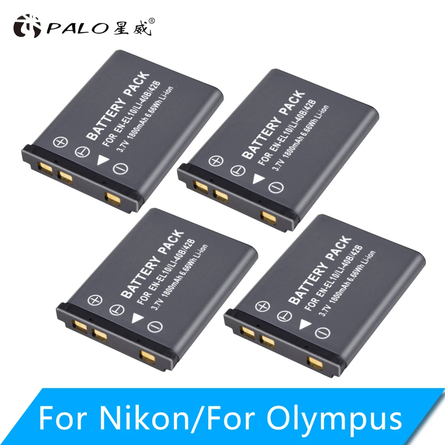 PALO – lot de 1 à 4 batteries 1800mAh EN EL10, LI 42B 40B, pour nikon OLYMPUS U700, U710, FE230, FE340, FE290, FE360