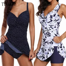 Танкини купальник женский купальник юбка размера плюс цельный купальник с принтом Шорты винтажный цветочный Большой размер XXXXXL купальник с сеткой