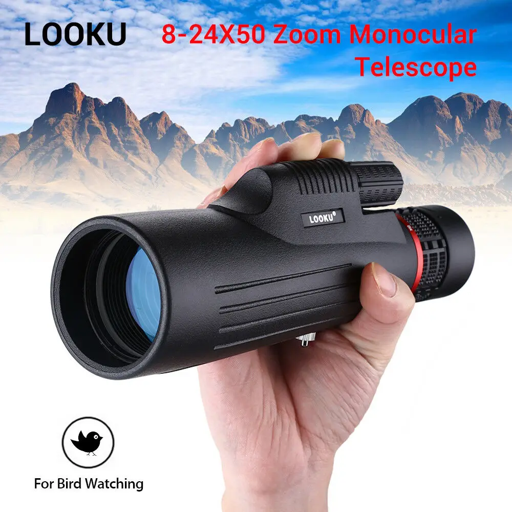 

LOOKU 8-24x50 Zoom Monocular Spotting Scope Binocular BK7 FMC Prism for Mobile Camping Hunting Telescope