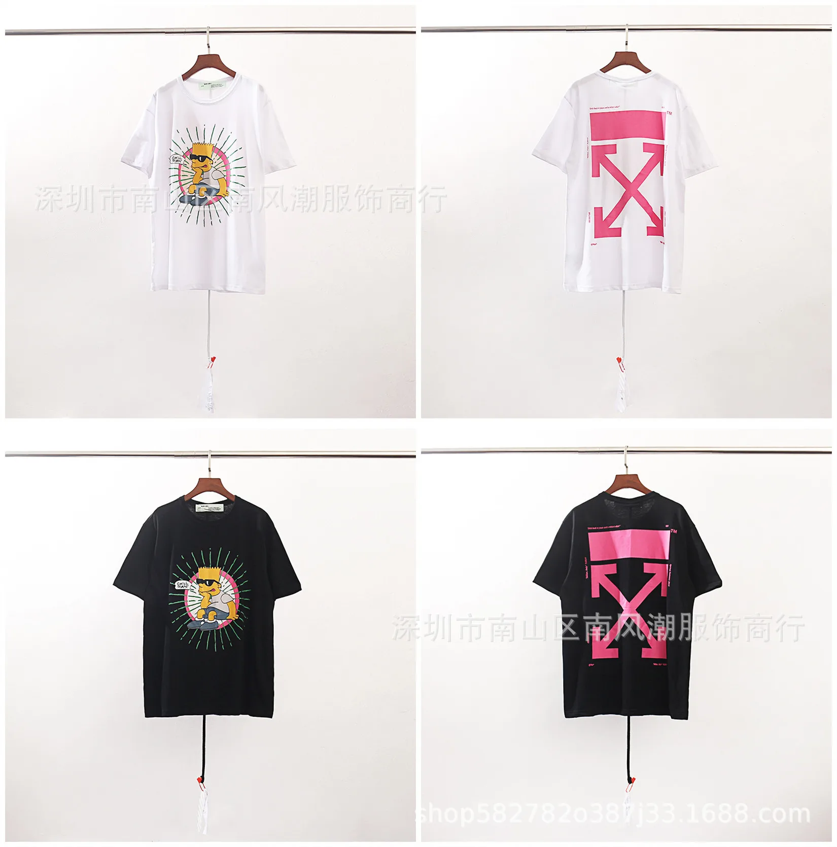 

Off White Europe And America Popular Brand Ow New Style 2019 Pink Arrowhead Simpson of a Joint Pure Cotton Short Sleeved T-shirt