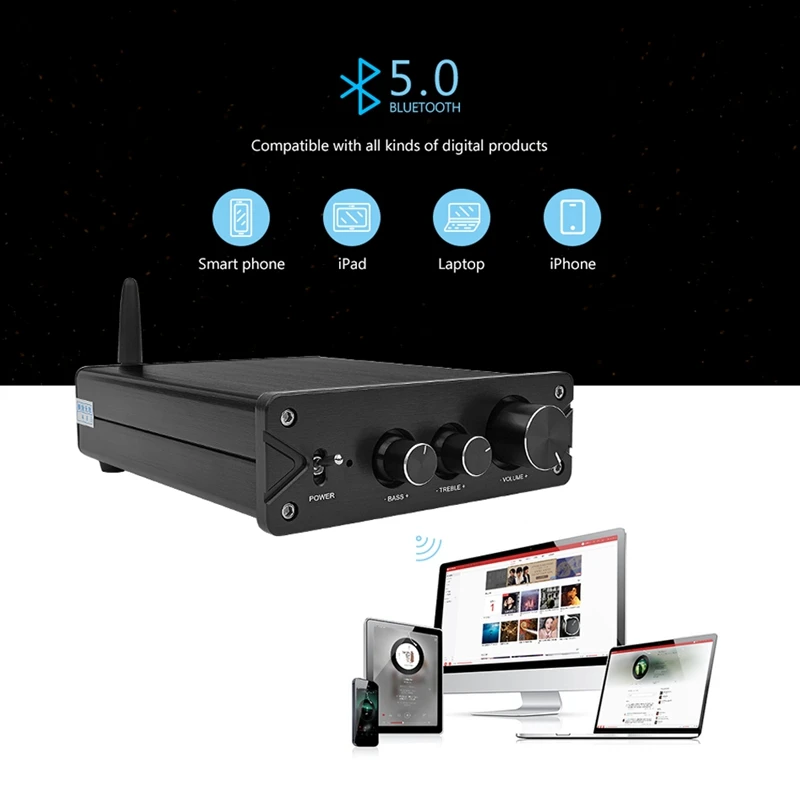Hifi Bluetooth 5,0 Tpa3116 2,0 стерео мощность аудио усилитель 100 Вт x2 Pcm5102A декодирование ЦАП для домашнего кинотеатра(черный