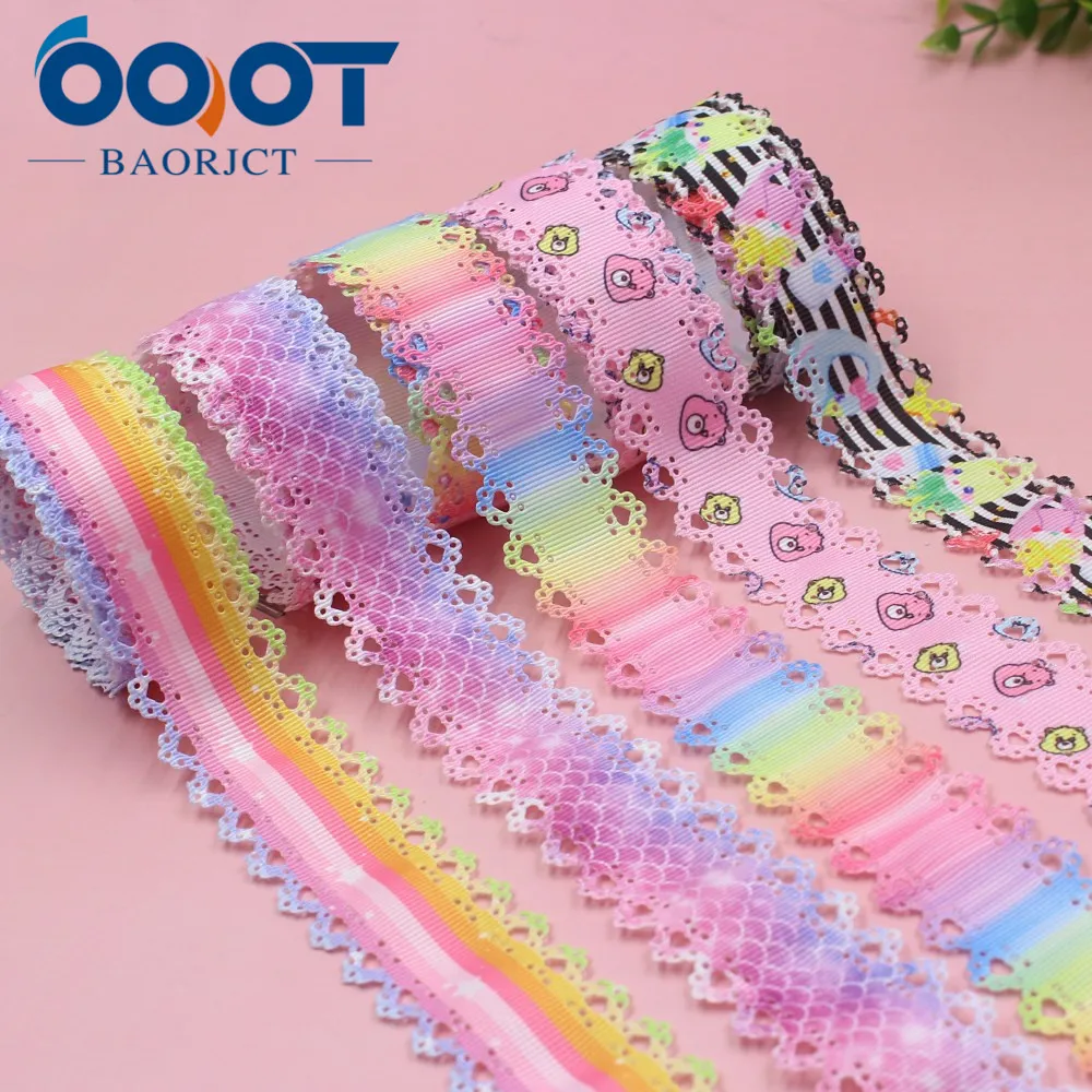 I-19625-1445,30mm New hollow cartoon printed grogren ribbon 10yards Headgear bow DIY handmade Gift wrapping decoration
