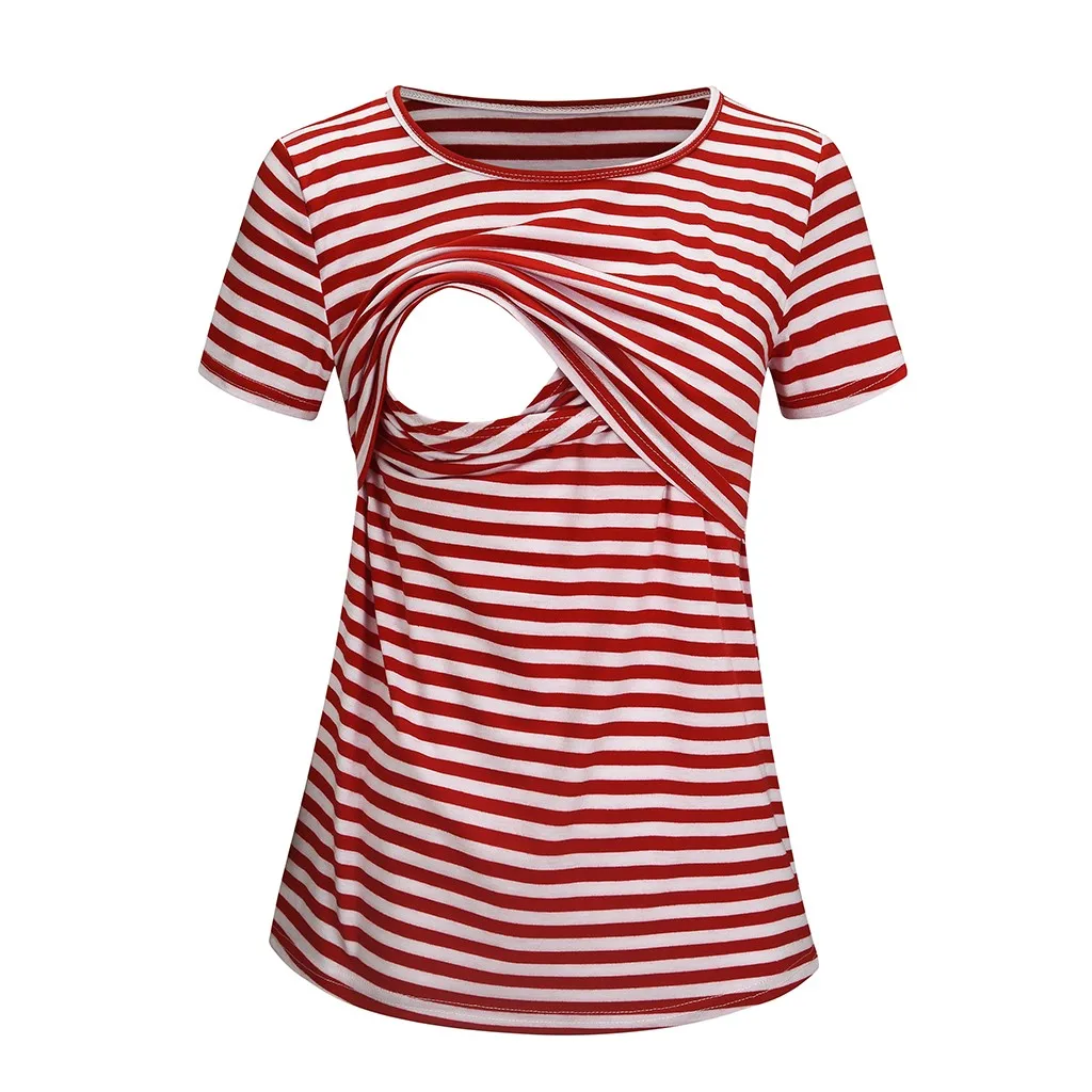 Женская Футболка для беременных с коротким рукавом в полоску с принтом для кормления футболка для кормящих женщин Одежда для кормления футболки - Цвет: red
