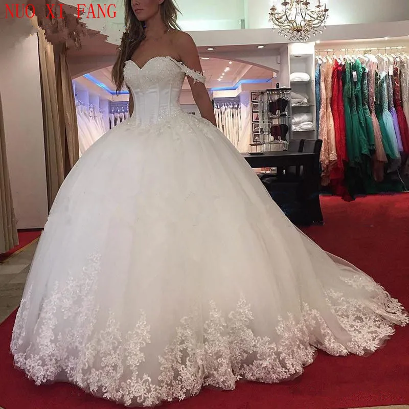 Vestido De Noiva 2020 Lace Wedding Dress Ball Gown Sweetheart Appliques Saudi Arabic Wedding Gown Bridal Dresses Trouwjurk