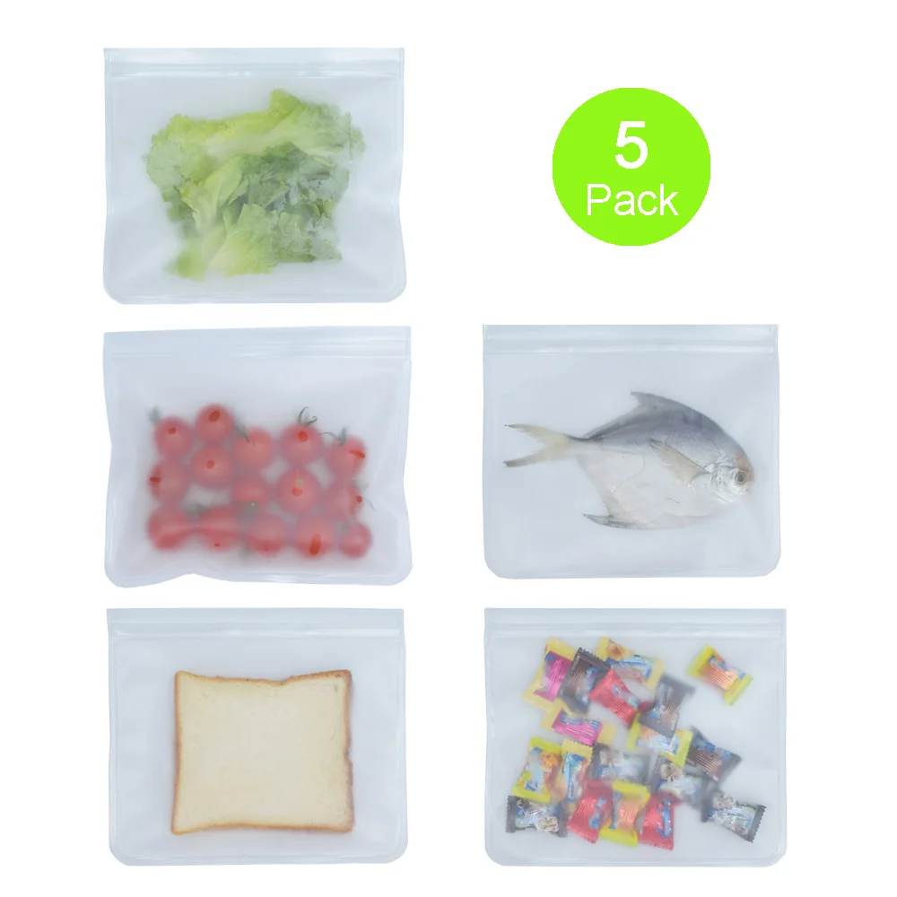 Сумка для хранения продуктов, многоразовая сумка-морозильник, силиконовая сумка PEVA Ziplock, герметичная, без отходов, кухонный Органайзер FDA BPA Free - Цвет: 5 Large