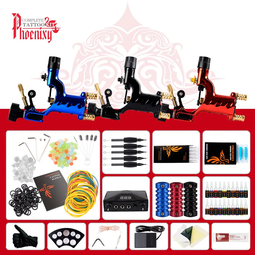 

Professional Tattoo Kit 3 Rotary Tattoo Machines Gun diy Tattoo Tools 20 Colors Ink Tattoo Makeup Body Art Complete Tattoo Set