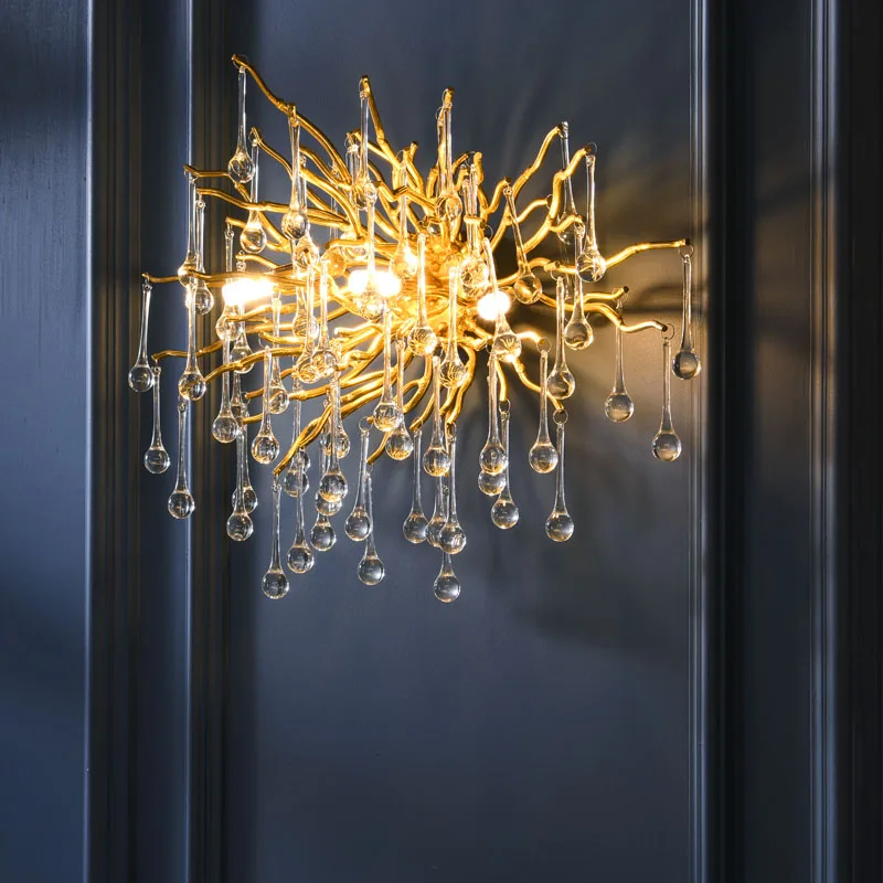Postmodern luxury crystal LED wall light Nordic golden wall lamps for bedroom bedside living room deco lights  corridor lighting