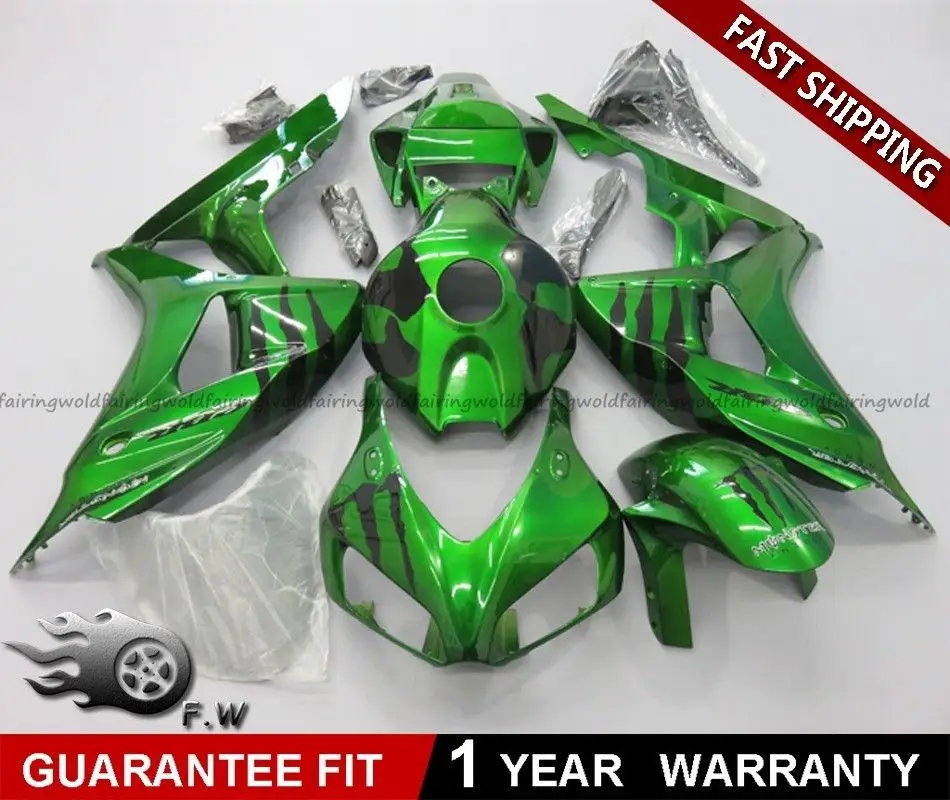 Glossy Green Black ZXMT обтекатель с комплектом кузова Подходит для Honda CBR1000RR 2006 2007 06 07 ABS литья под давлением многоцветный синий желтый красный белый черный - Цвет: Glossy Green Black