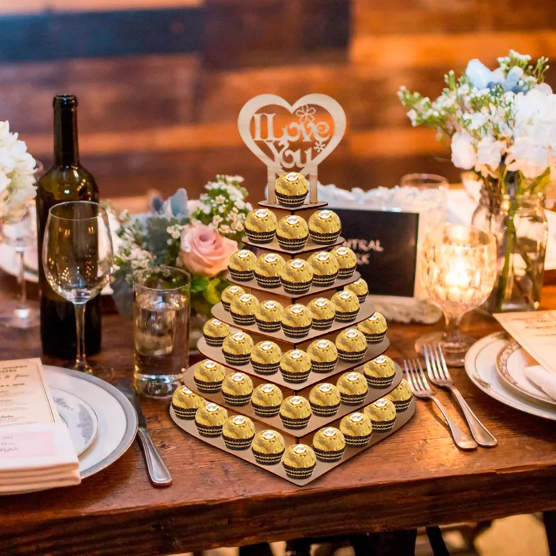 PATIMATE Wooden Love Chocolate Candy Display Stand For Wedding Table Decor Rustic Wedding Party Sup