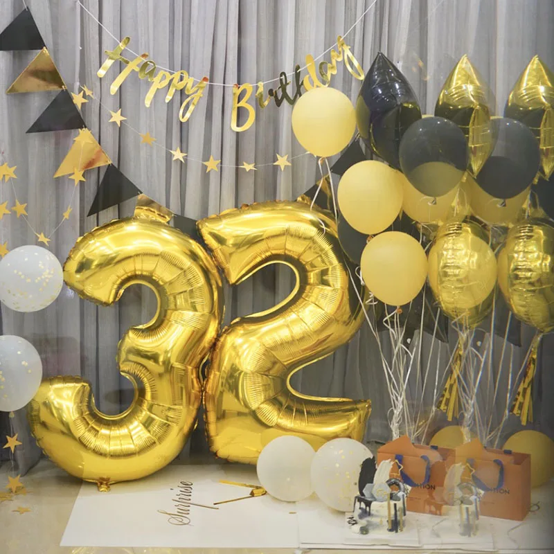 32-дюймовый гелиевый алюминиевый фольга 0-9 цифры воздушные шары розовый черный
