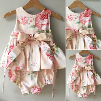 

2020 Summer Toddler Kid Baby Girl Clothes Flower Bow Suit Romper Jumpsuit Outfit Sunsuit